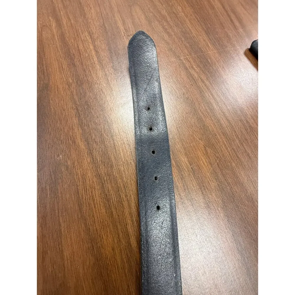 Black Genuine Leather Belt Wide Heavy Duty Silver Buckle Size 32